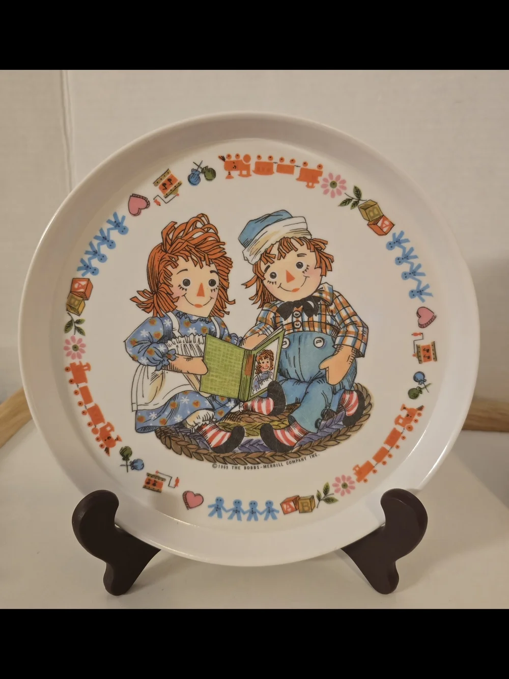 Vintage 1969 Raggedy Ann & Andy 3-Piece Melamine Child Dish Set Oneida Deluxe